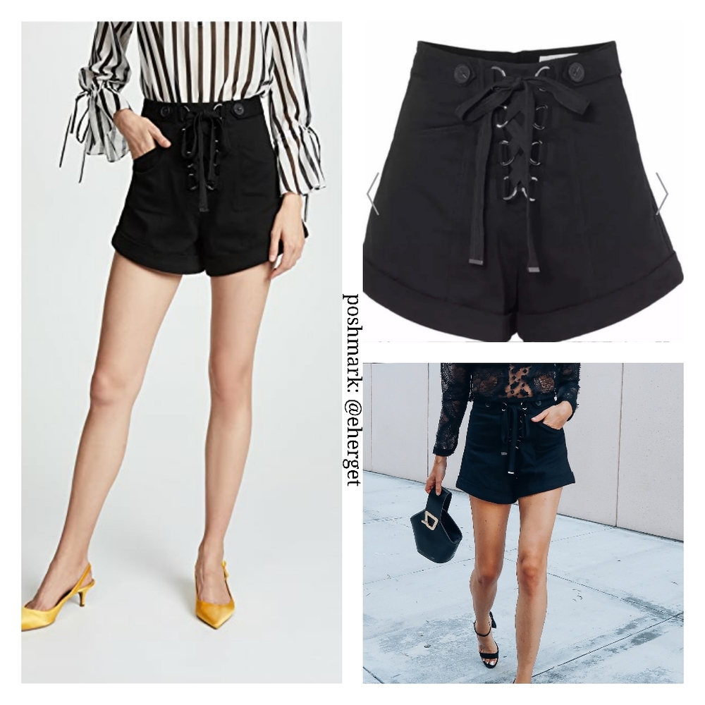 Self-Portrait Black Lace-up Cuffed Shorts